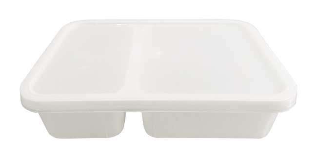 กล่องอาหาร 2 ช่อง 550 กรัม PP สีขาวขุ่น