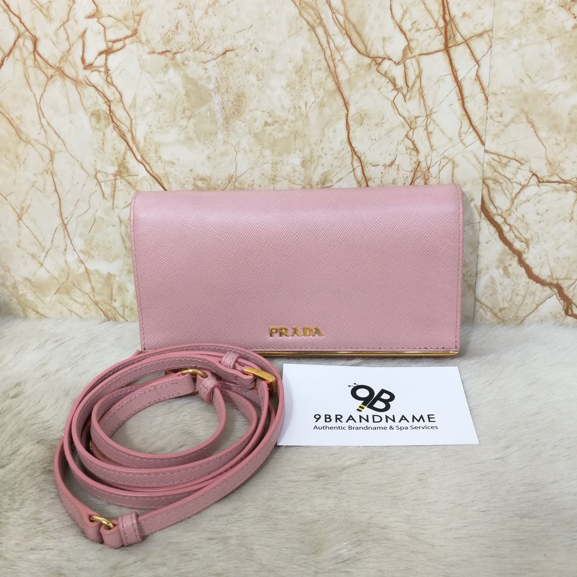 Prada Saffiano Wallet on Chain (WOC) Baby Pink GHW - 9brandname