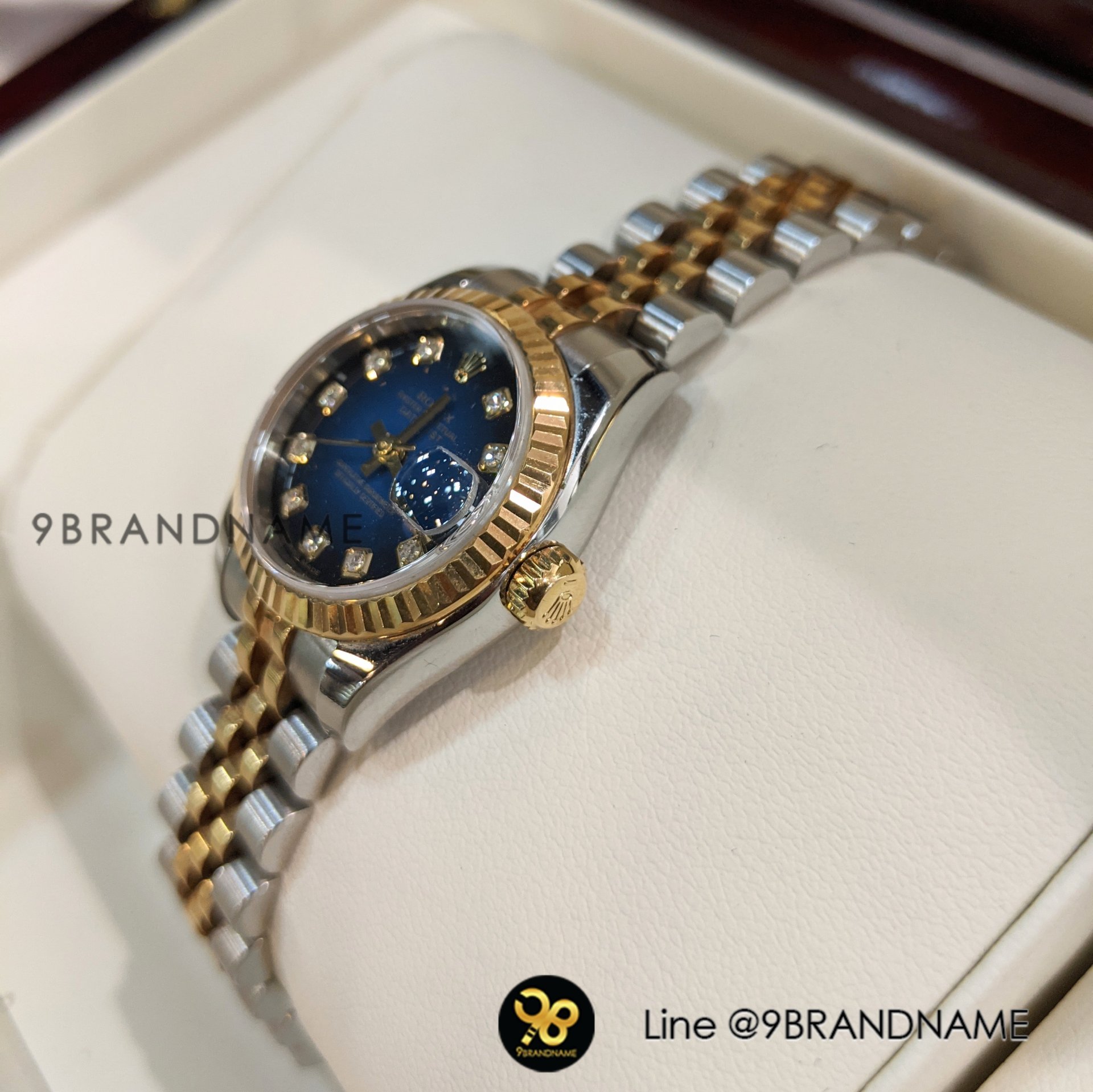 Rolex Datejust Blue Black Jubilee 2K Yellow Gold Man Size นาฬิกาโรเล็กซ์  หน้าน้ำเงินไล่ดำเพชรใหญ่ สายจูบีลี่ตัน 2กษัตริย์ เลดี้ไซส์ ขายนาฬิกาโรเล็กซ์ของแท้มือสอง  สภาพดีค่ะ - 9Brandname