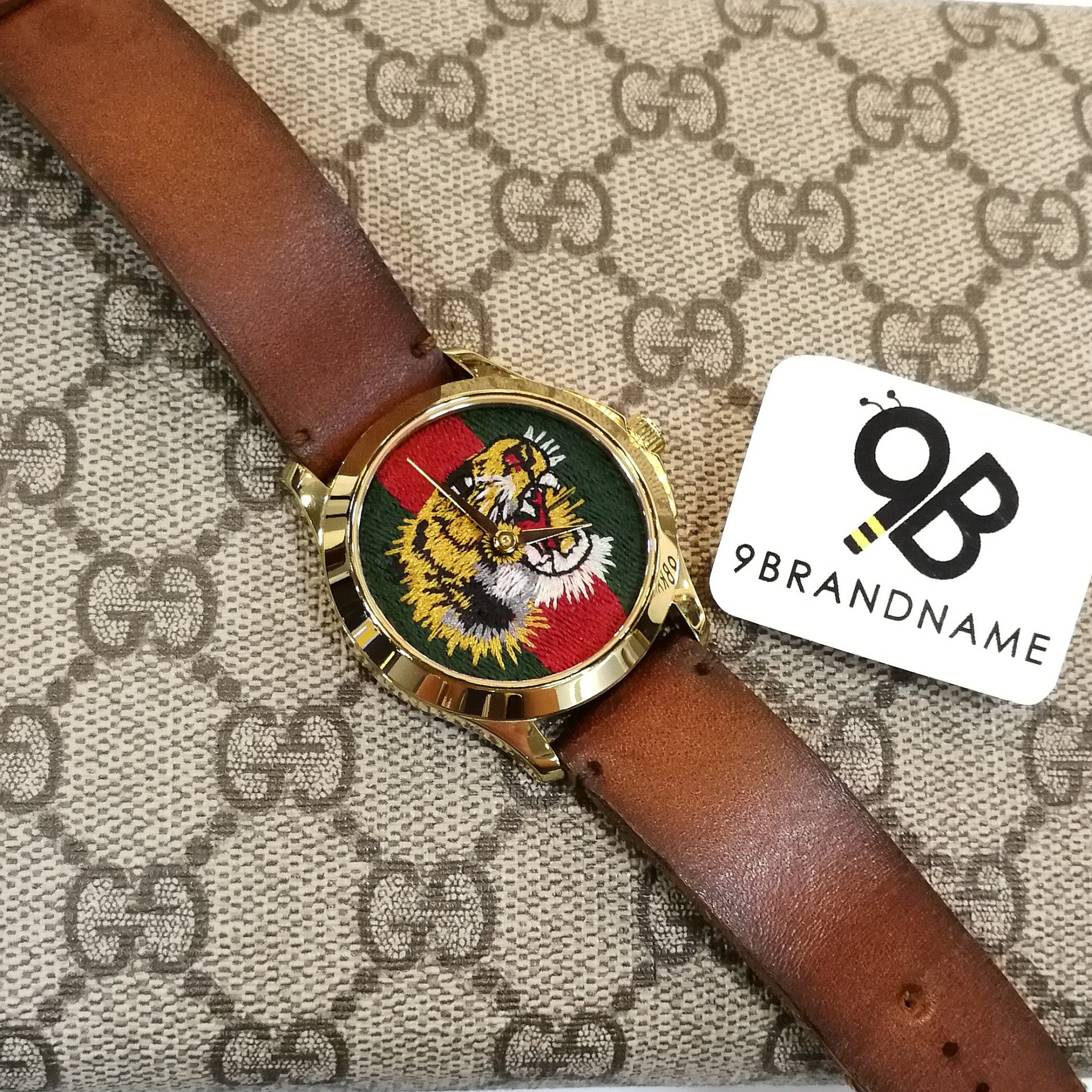 Gucci Tiger Face Watch w/ Leather Strap 38mm 9brandname