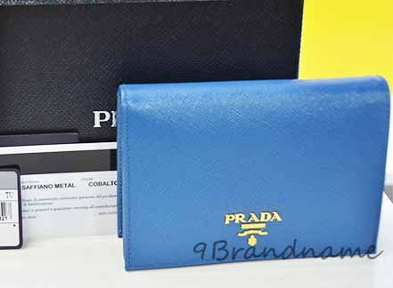 NEW-Prada Saffiano Wallet 3 พับ สี Cobalt Blue