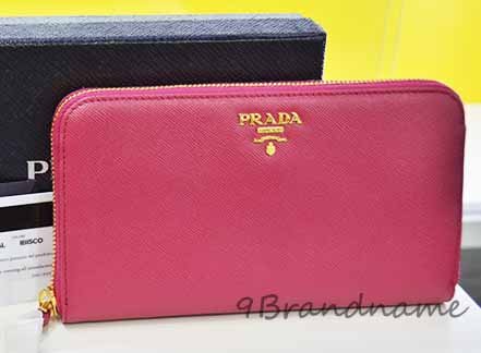 NEW-Prada saffiano Zippy Wallet สีชมพู Ibisco กระเป๋าตังยาวค์ทรงซิปรอบ