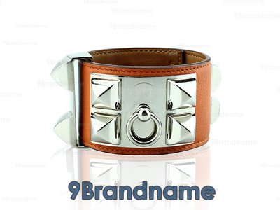 Hermes CDC Orange Swift Palladium Collier de Chien Cuff Bracelet Rare