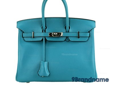 Hermes Birkin 25 Turquoise Swift Leather Silver Hardware - Used Authentic Bag