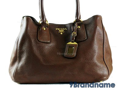 Prada B4393M Vitello Daino Shoulder Bag Leather Brown - Used Authentic Bag