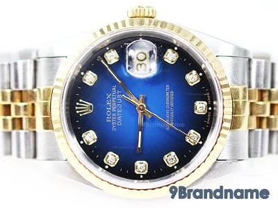 Rolex Datejust 2K Yellow Jubilee Man Size  นาฬิกาโรเล็กซ์ หน้าปัดสีน้ำเงินไล่ดำหลักเพชร สายจูบิลี่โปร่งสองกษัตริย์แมนไซส์ ของแท้มือสองราคาถูกค่ะ