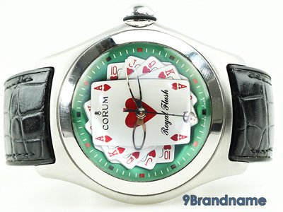 Corum Royal Flush Bubble Limited Edition Timepiece Poker 2006  นาฬิกาโฆรุ่ม หน้าปัดลายไพ่ หลังเปลือย สายหนังสีดำ นาฬิกาลิมิเต็ดโป๊กเกอร์ ปี2006 ของแท้มือสองสภาพดีค่ะ