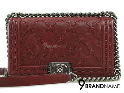 Chanel Boy 10 Red Burgundy Caviar Suede SHW - Used Authentic Bag