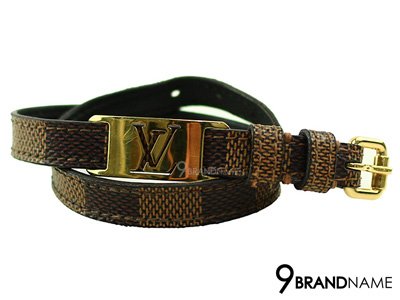 Louis Vuitton Bangles Bracelet Sign IT Damier Canvas - Used Authentic ข้อมมือหลุยวิตตองลายดามิเย่ มีแผ่นเหล็กสีทองลายLV ขายของแบรนด์เนมมือสองของแท้ค่ะ