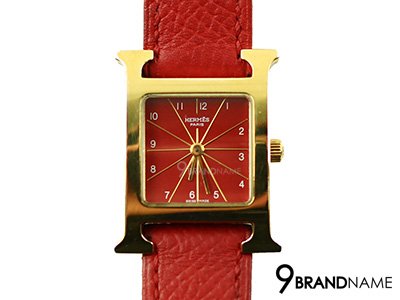 Hermes Watch H-Hours Red LadySize - Used Authentic นาฬิกาแอร์เมส หน้าปัดตัวH สุภาพสตรีสีแดงหนังแท้อะไหล่สีทอง ของแท้มืองสองสภาพดีค่ะ