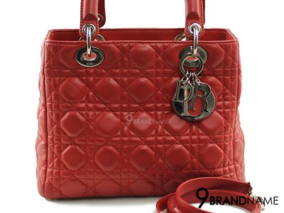 Christian Dior Lady Dior Size 10 Red Lambskin SHW - Used Authentic Bag กระเป๋าคริสเตียนดิออร์ รุ่นเลดี้ดิออร์ ไซส์10 สีแดงหนังแกะอะไหล่เงิน ขายกระเป๋าของแท้มือสองสภาพดีค่ะ