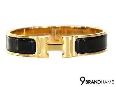 Hermes Bracelet Clic Clac Black and Gold Enamel H Narrow Size S
