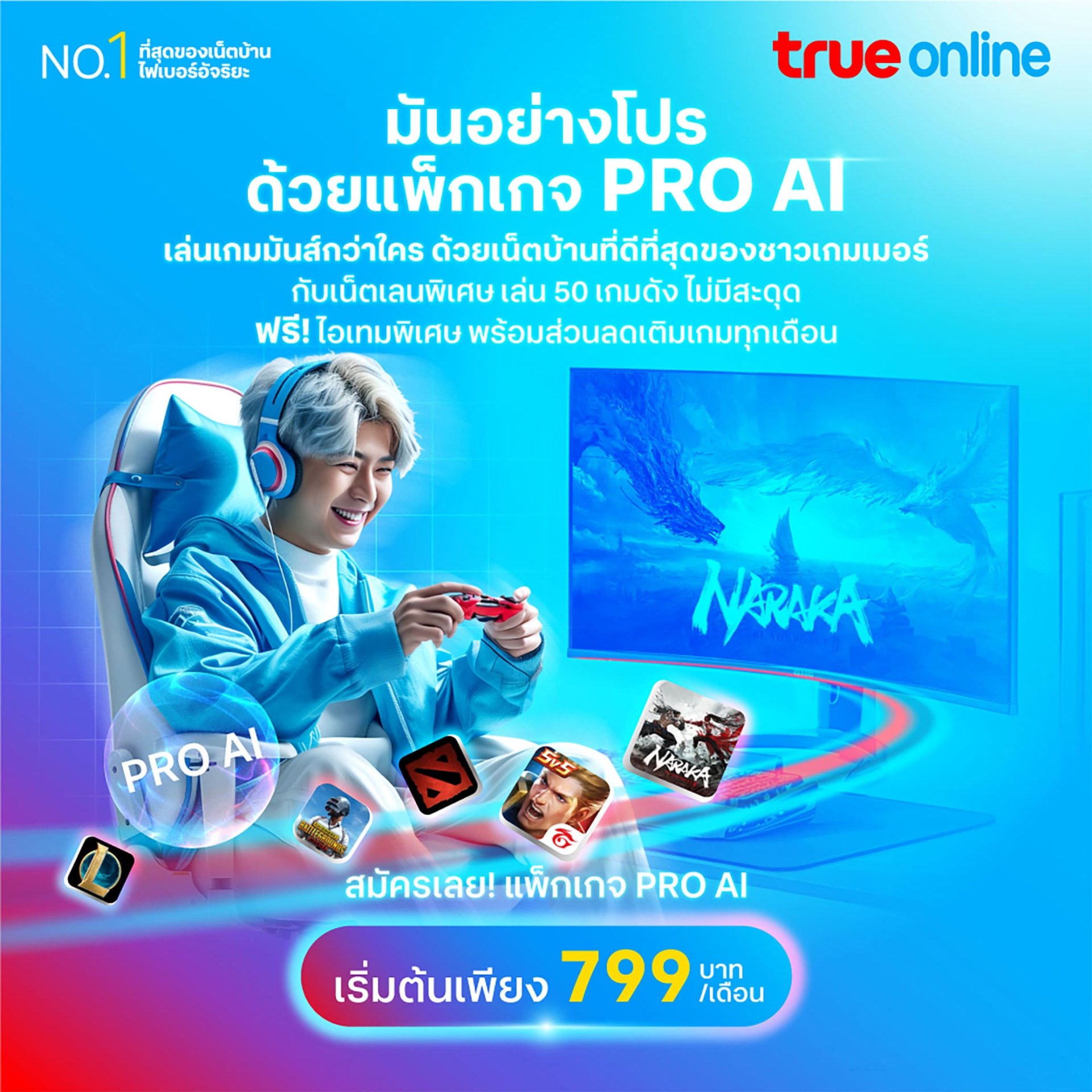 โปรโมชั่น เน็ตบ้านทรู แพ็กเกจอินเตอร์  AI แรงสุด เราเตอร์ไวไฟ 2 ตัว 