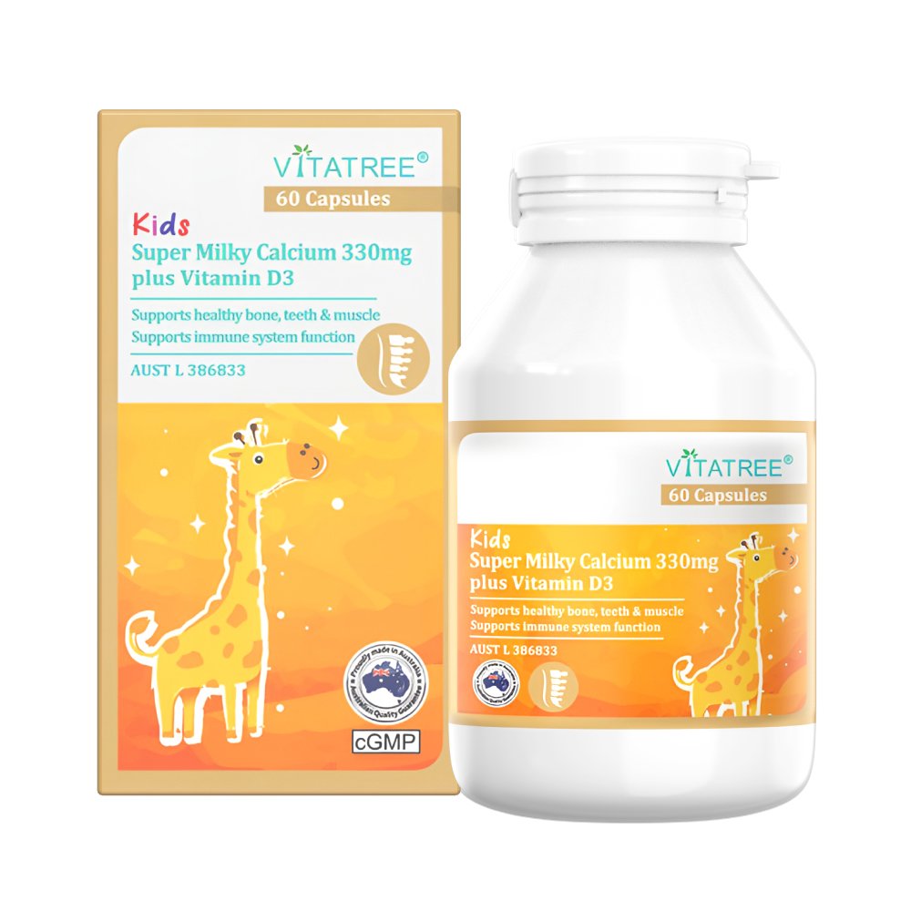 Vitatree Kids Super Milky Calcium 330mg plus Vitamin D3 60 Capsules