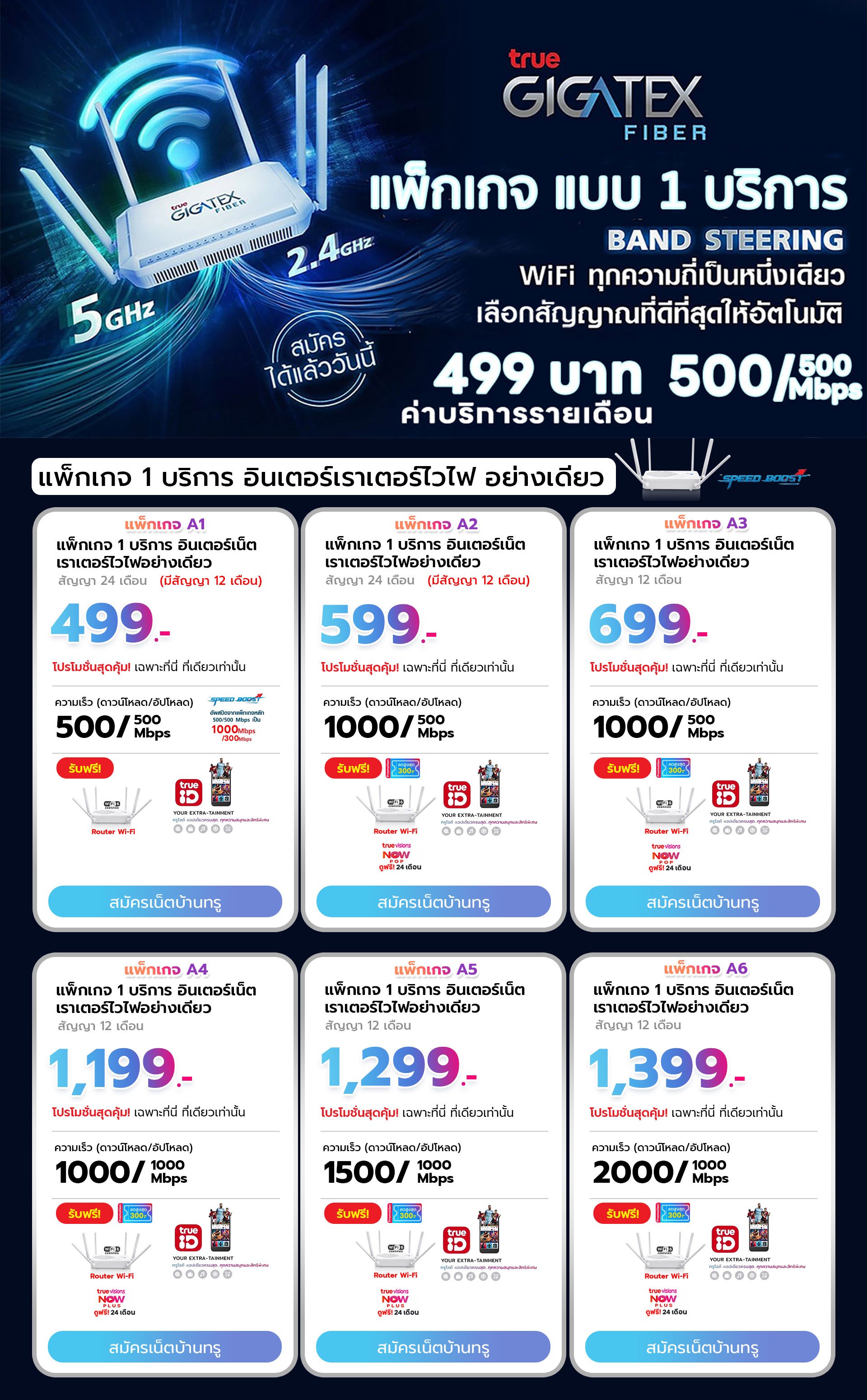 โปรโมชั่นติดตั้งเน็ตบ้านทรู 499 บาท อินเตอร์เน็ตไวไฟ อย่างเดียว ราคาถูกสุดๆ 