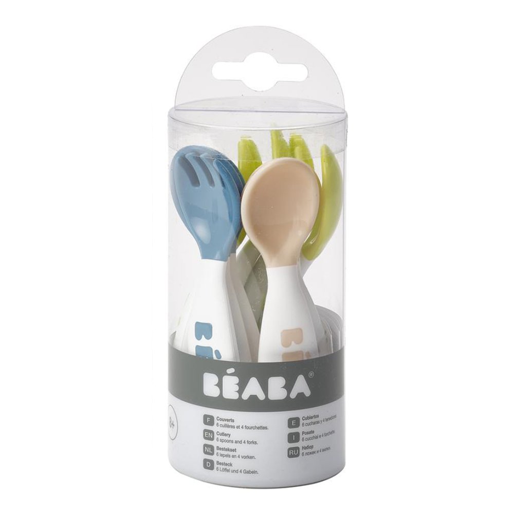 ชุดช้อนส้อม BEABA Set of 6 2nd age Training Spoons and 4 Training Forks (Blue/Neon/Nude)