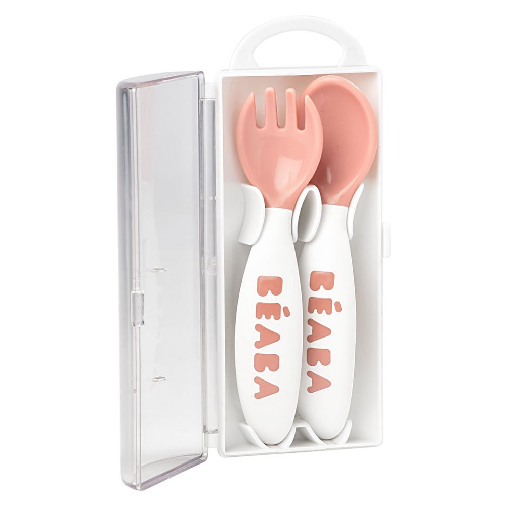 2nd age training fork and spoon (storage case included) - Vintage Pink