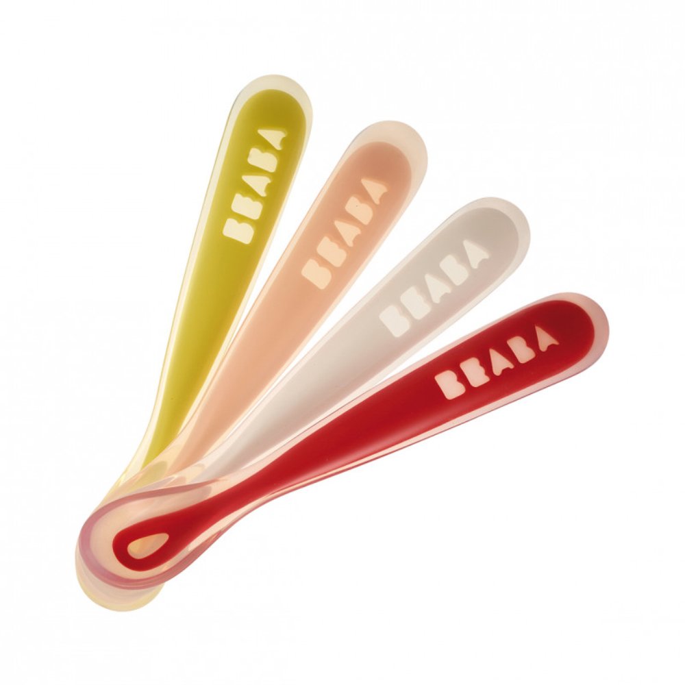 Set of 4 ergonomic 1st age silicone spoons  BUNNY (assorted colors NEON/NUDE/WHITE/RED)
