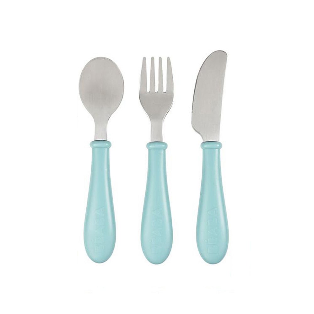 ช้อนส้อมมีด Stainless steel training cutlery Knife / Fork / Spoon - LIGHT BLUE