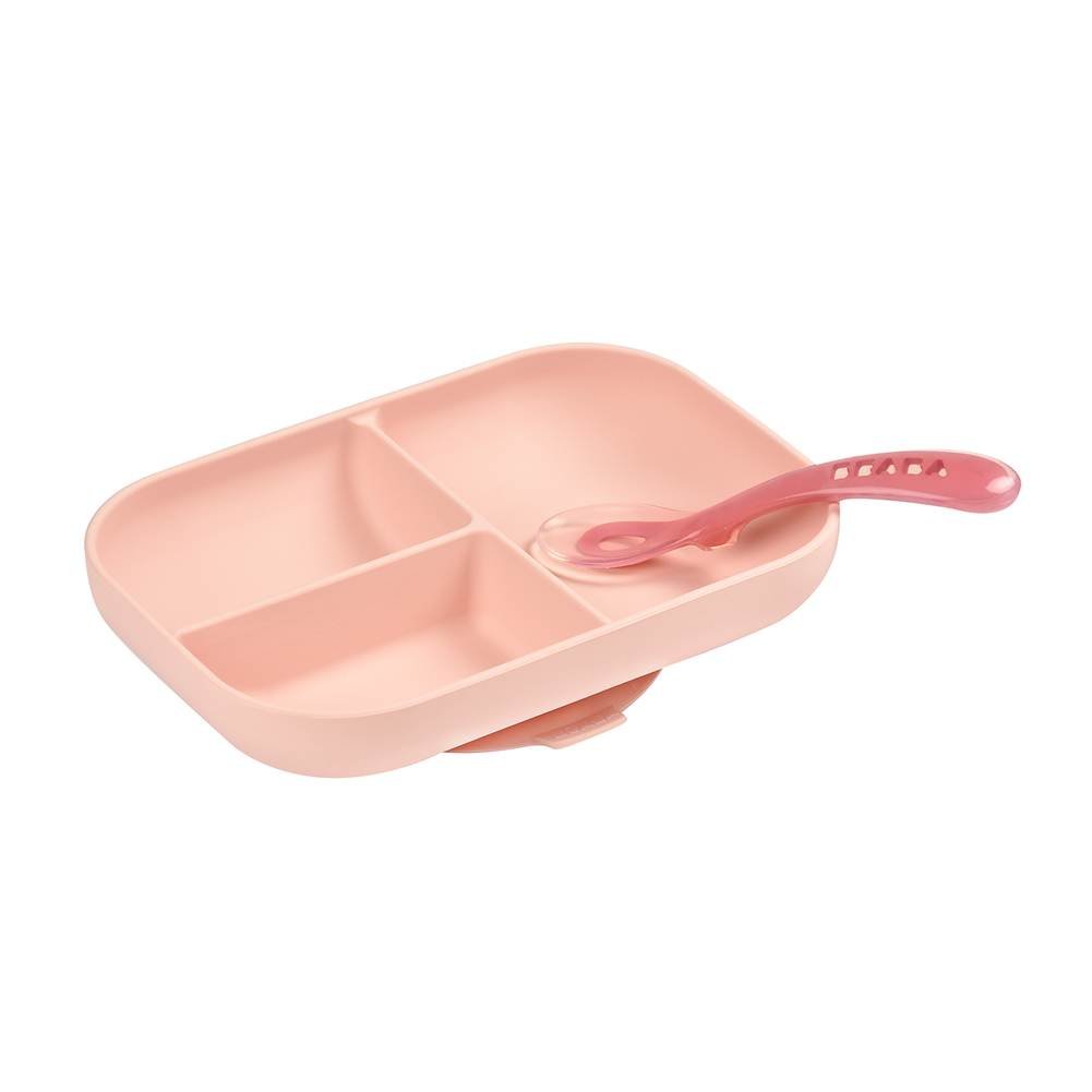 Silicone Suction Divided Plate with Spoon - Nude