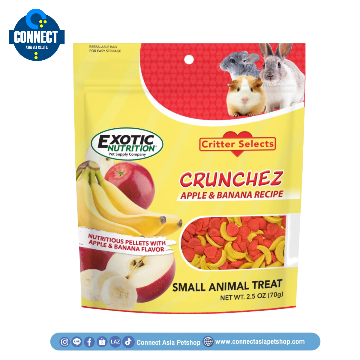 Exotic Nutrition - Crunchez Apple & Banana Recipe 70g. อาหารเสริมสุขภาพสำหรับสัตว์เลี้ยงขนาดเล็ก
