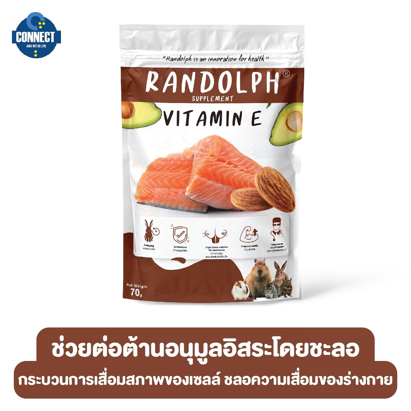 RANDOLPH - อาหารเสริมฟื้นฟูบำรุงสุขภาพสัตว์กินพืช วิตามิน อี ขนาด 70 กรัม.