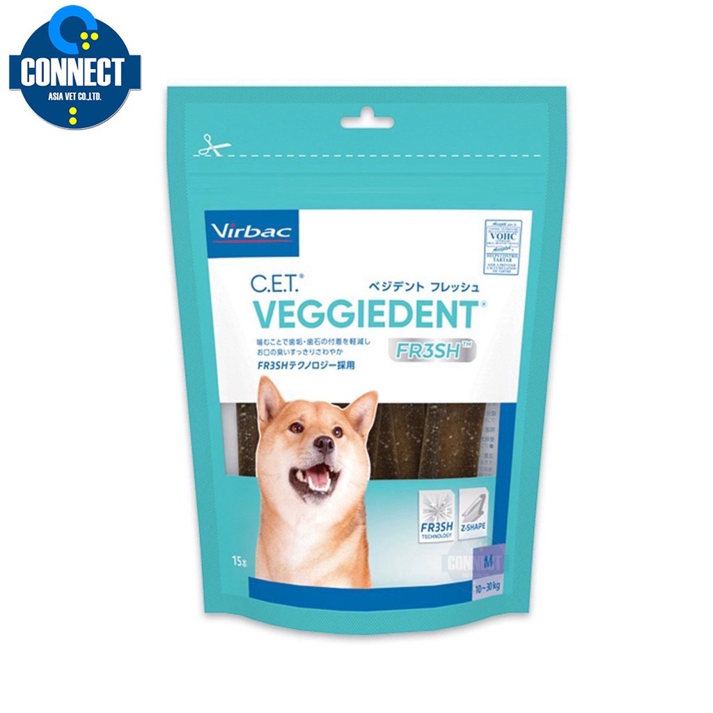 ขนมขัดฟันสำหรับสุนัขลดกลิ่นปากและหินปูน เวอร์แบค Virbac C.E.T VEGGIEDENT FR3SH (M) 375 g. 10-30 kg.