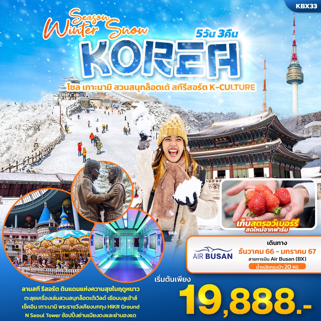 ทัวร์เกาหลี Season Winter Snow โซล เกาะนามิ สวนสนุกล็อตเต้ สกีรีสอร์ต K-CULTURE 5 วัน 3 คืน