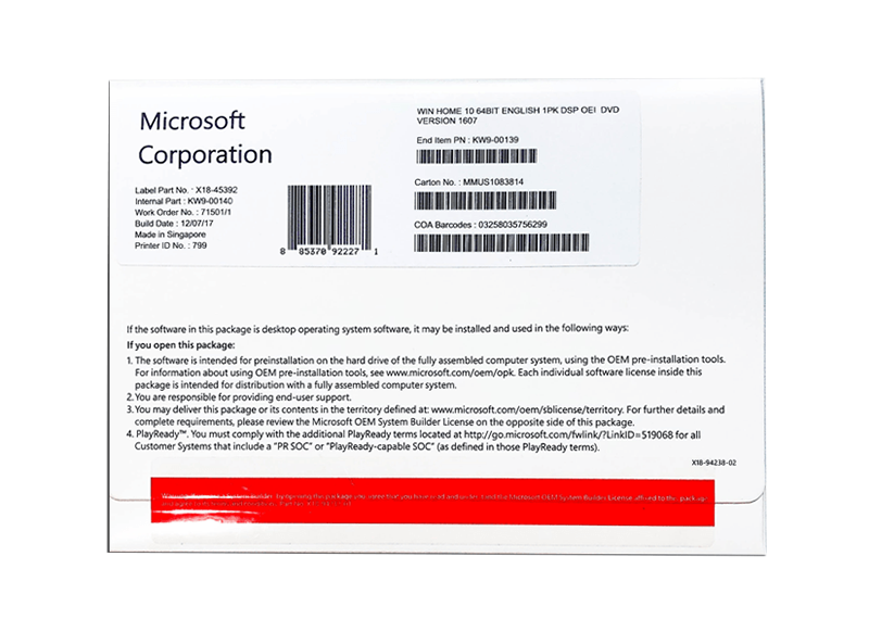 Microsoft Windows 10 Home OEM (DVD)