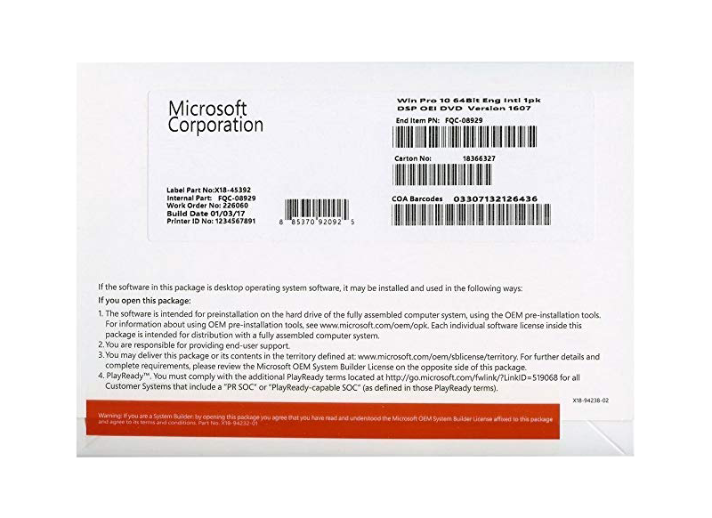Microsoft Windows 10 Pro OEM (DVD)