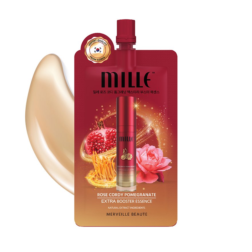 MILLE เอสเซนส์น้ำโสมกุหลาบถั่งเช่า ROSE CORDY POMEGRANATE BOOSTER ESSENCE  6G. - millebeaute