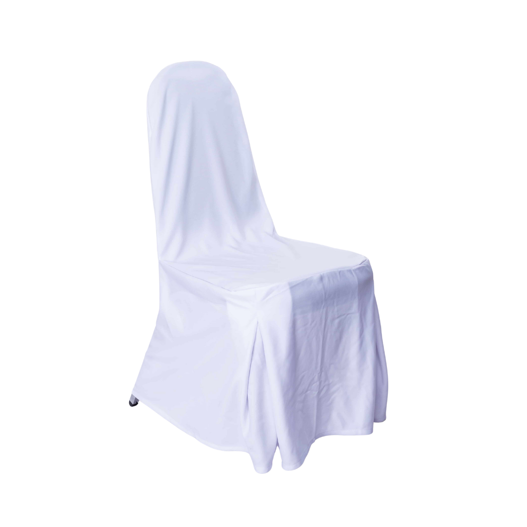 เช่าเก้าอี้บุนวมทรงเอคลุมผ้าสีขาว