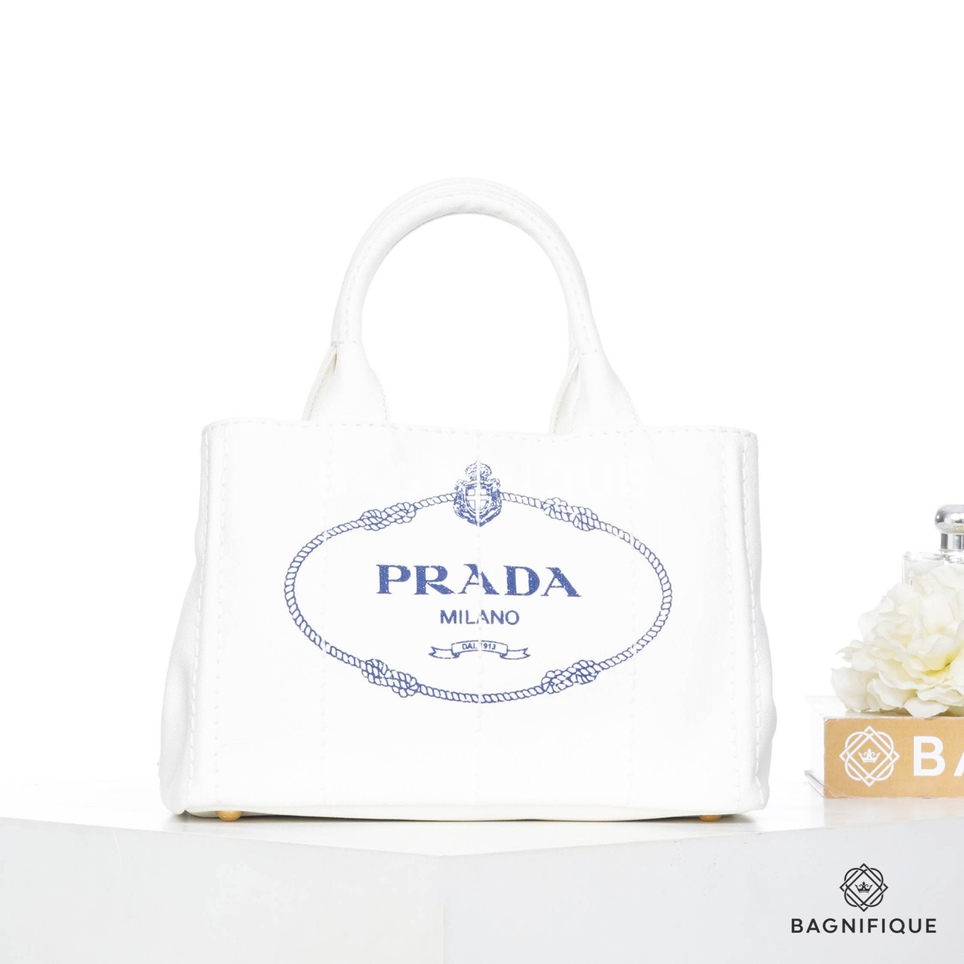 NEW PRADA CANAPA TOTE 28 WHITE DENIM SHW - bagnifiquethailand