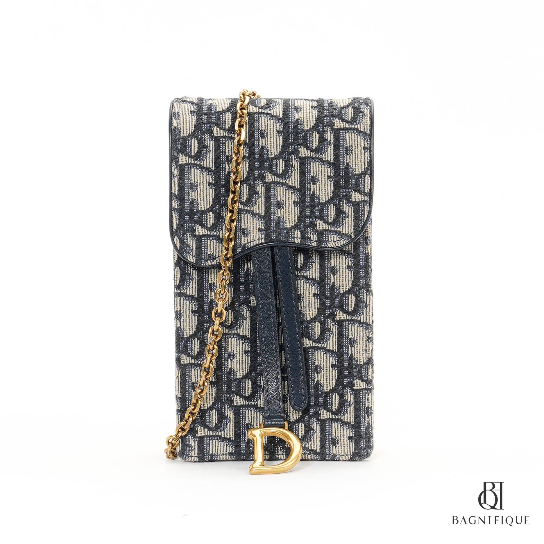 DIOR PHONE WITH CHAIN 4_ BLUE OBLIQUE JACQUARD GHW