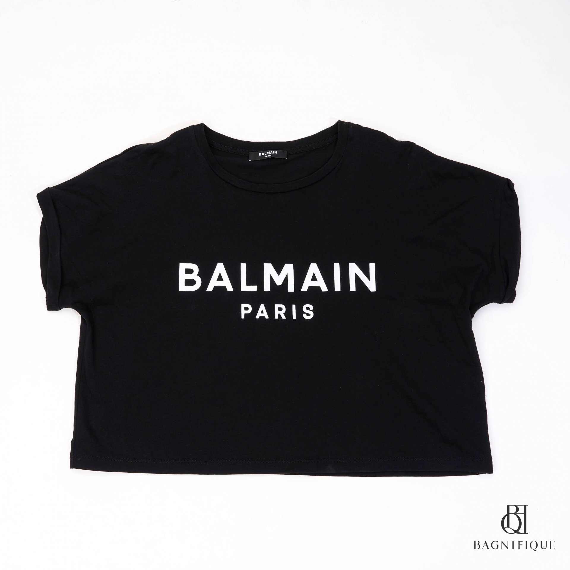 BALMAIN CROPPED T-SHIRT 44_ BLACK WHITE