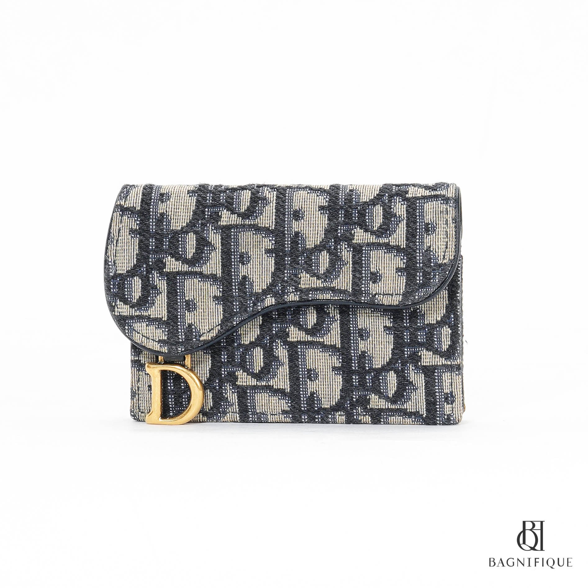 DIOR CARD HOLDER SADDEL SHORT BLUE OBLIQUE JACQUARD GHW