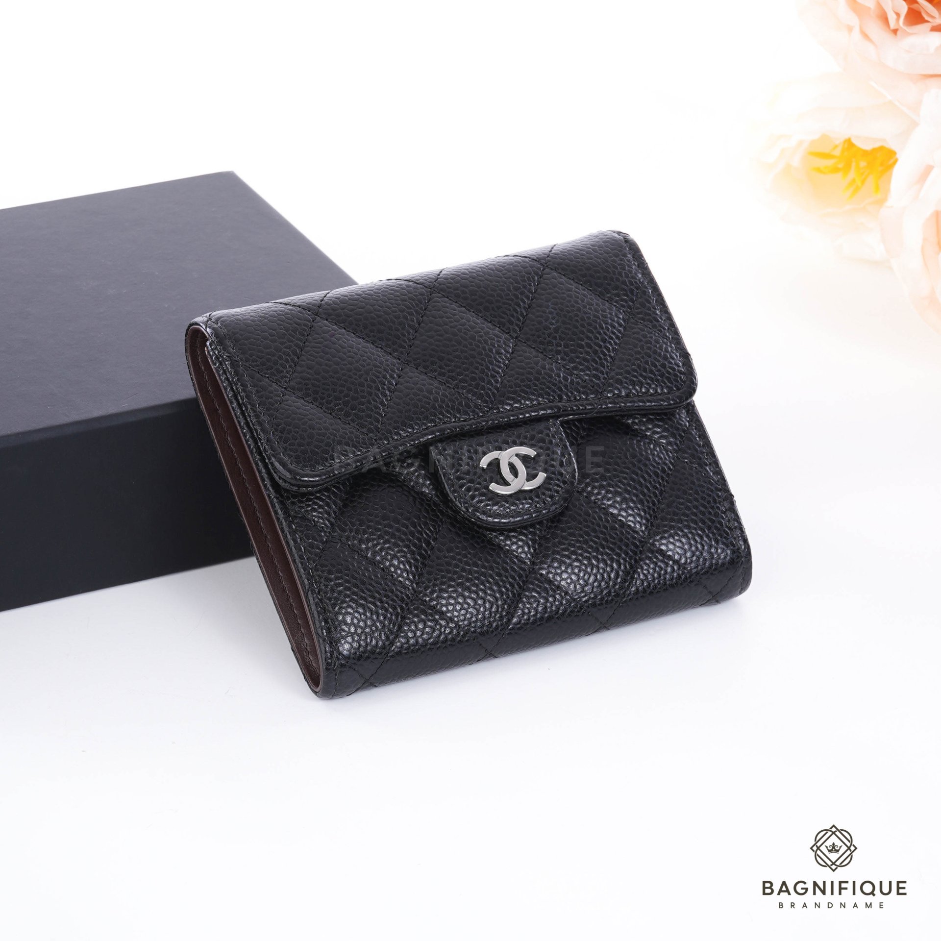 Authentic Chanel Black Caviar Classic Square Trifold Wallet Luxury Bags   Wallets on Carousell