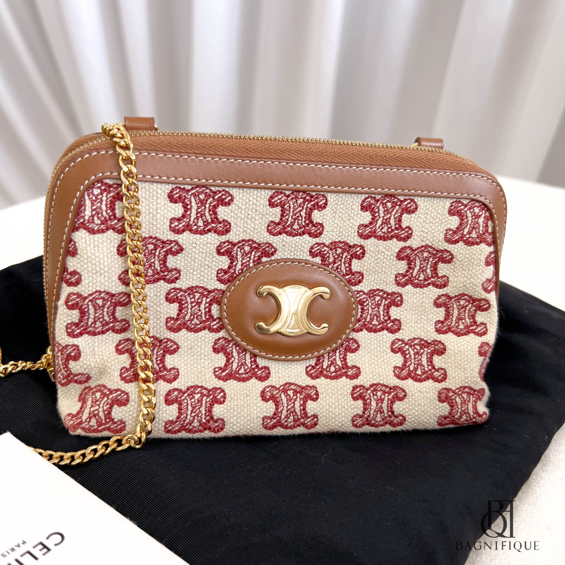 CELINE CLUTCH WITH CHAIN 16 BROWN CALF GHW