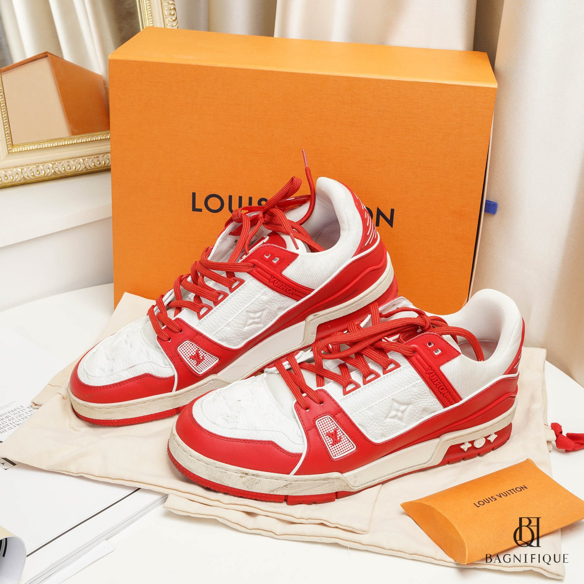 lv red and white sneakers