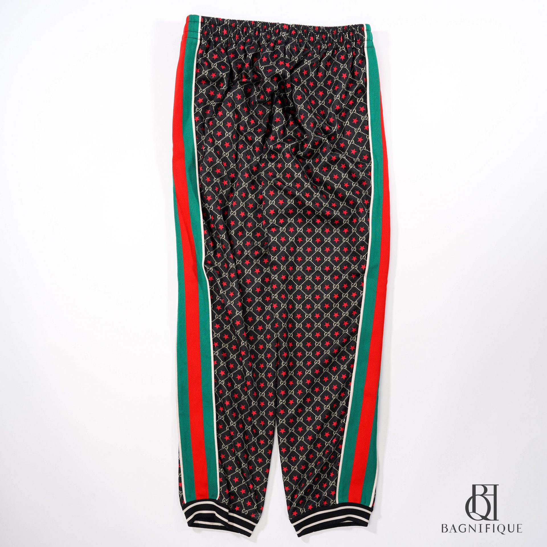 GUCCI TROUSERS M BLACK RED GREEN GG MONOGRAM