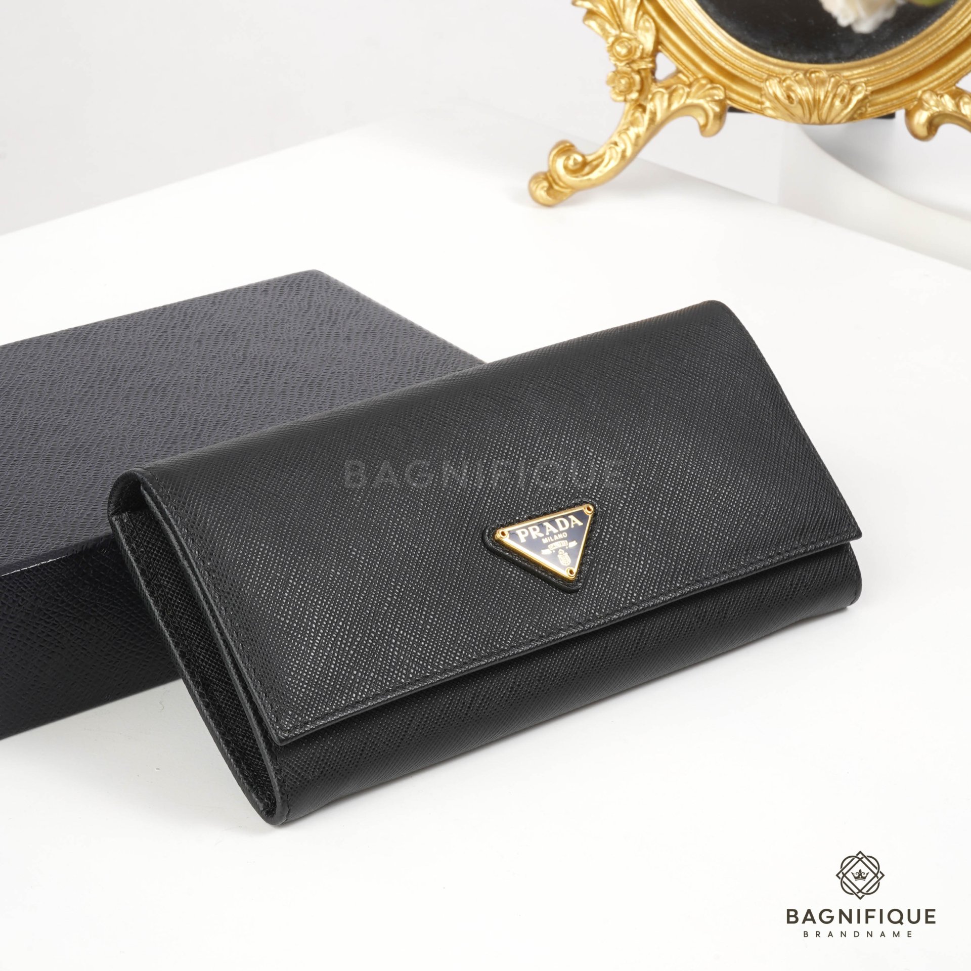 PRADA SARAH WALLET BLACK TRIANGLE GHW - bagnifiquethailand