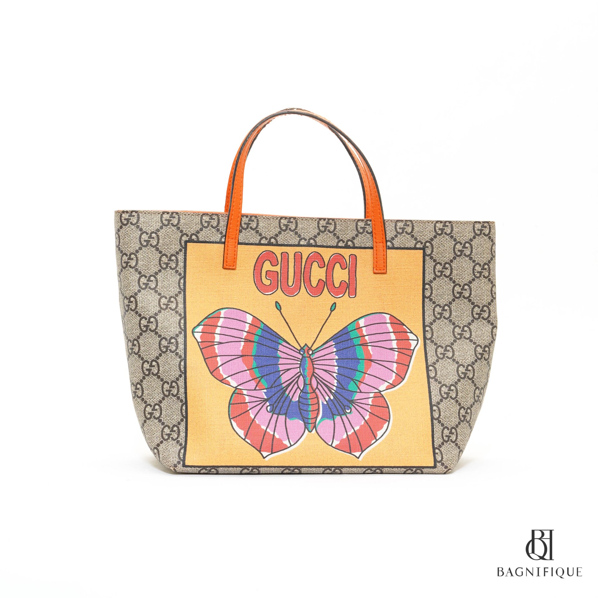 GUCCI KID_S TOTE MINI BROWN ORINEG GG SUPREME MONOGRAM SHW