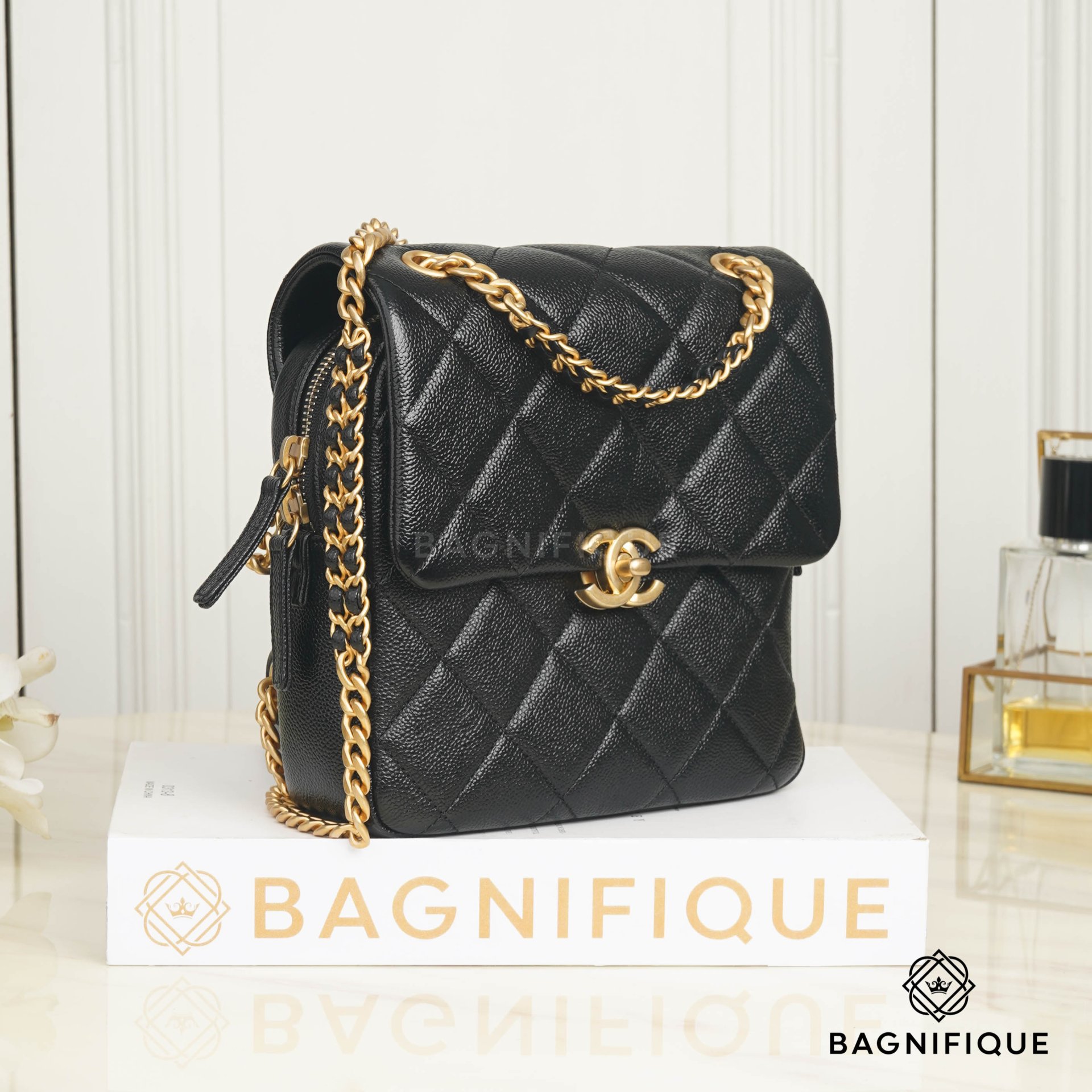 CHANEL MELODY BACKPACK BLACK CAVIAR GHW MICROCHIP - bagnifiquethailand