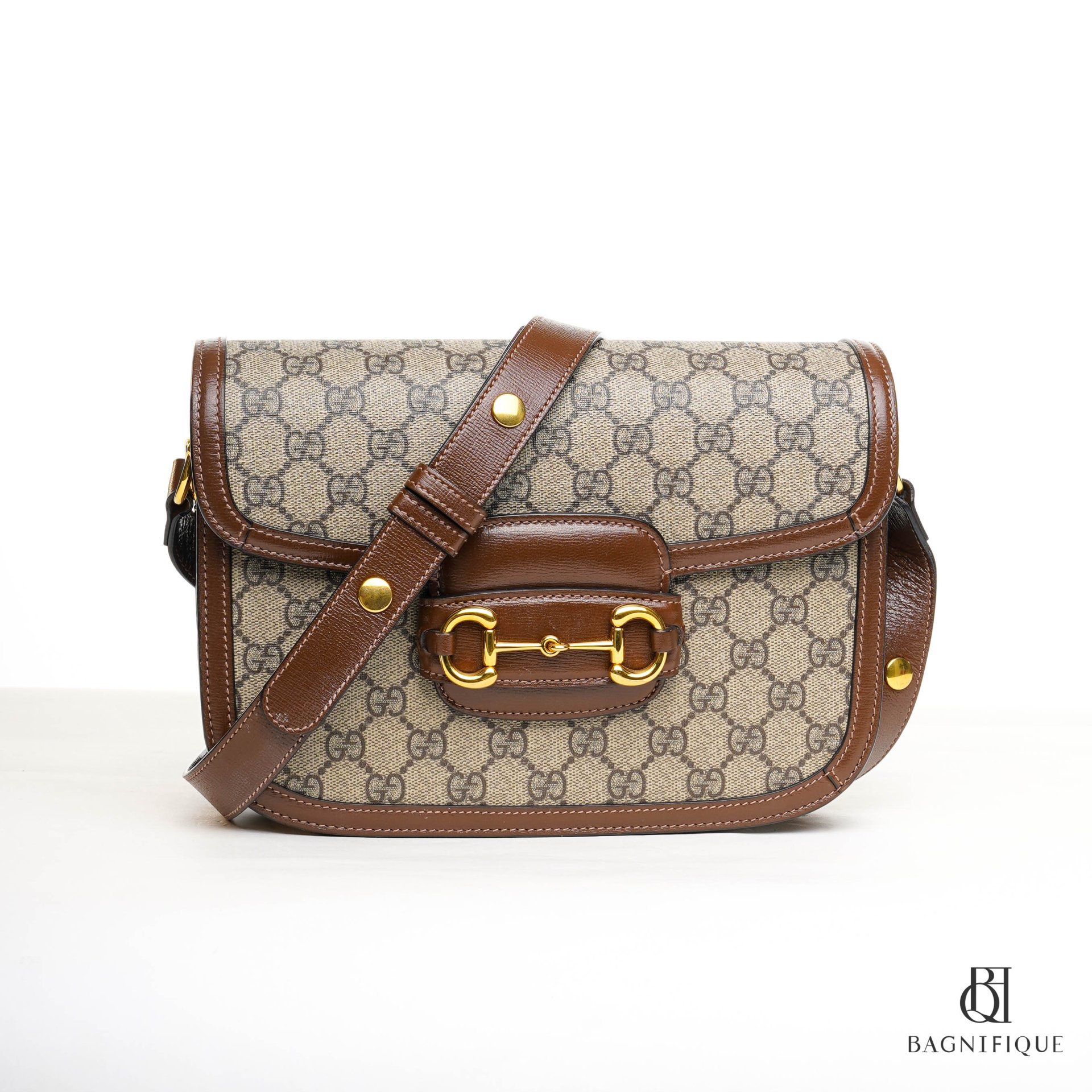 GUCCI HORSEBIT 1955 MEDIUM BROWN GG MONOGRAM GHW