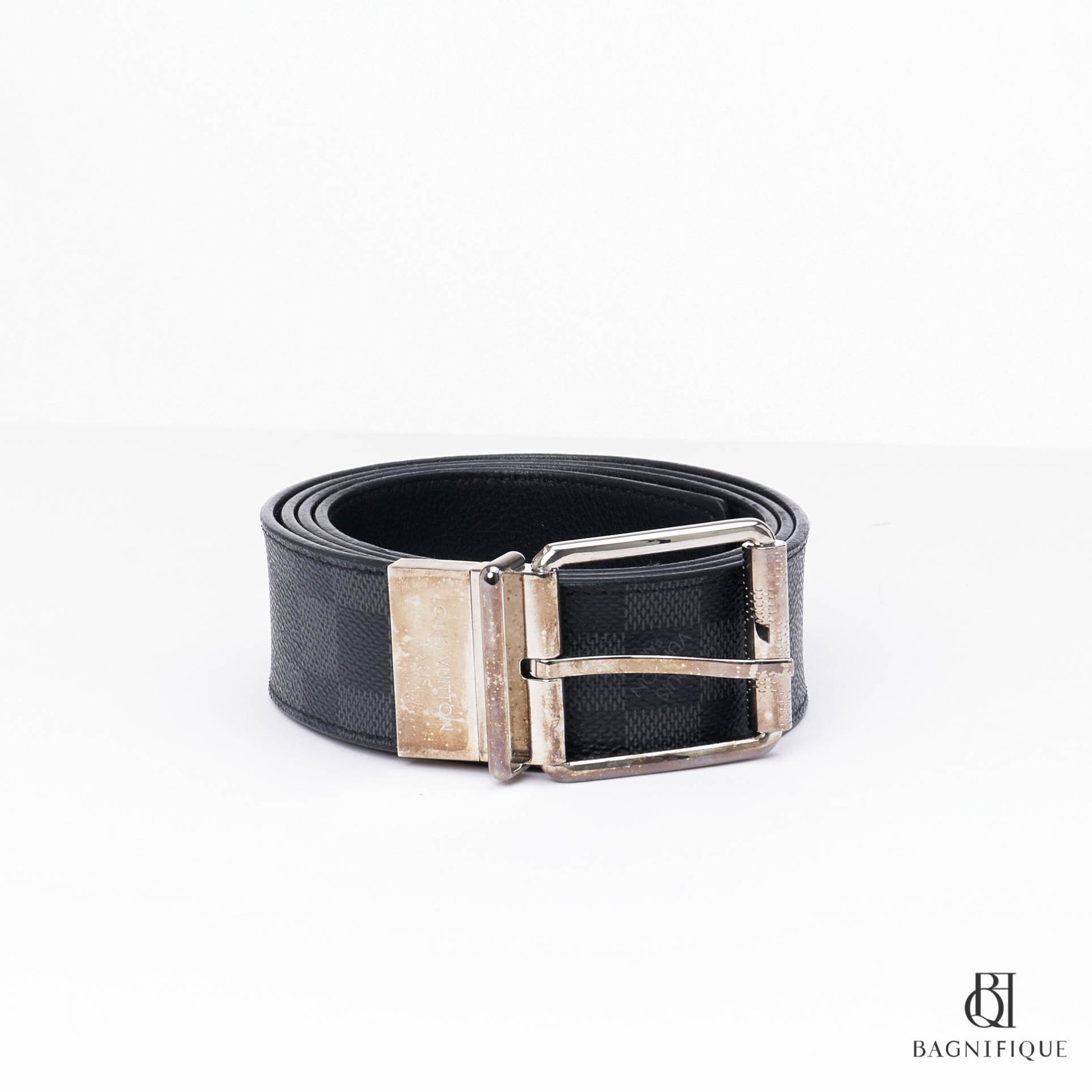 LV BELT 85 GREY BLACK CANVAS - bagnifiquethailand