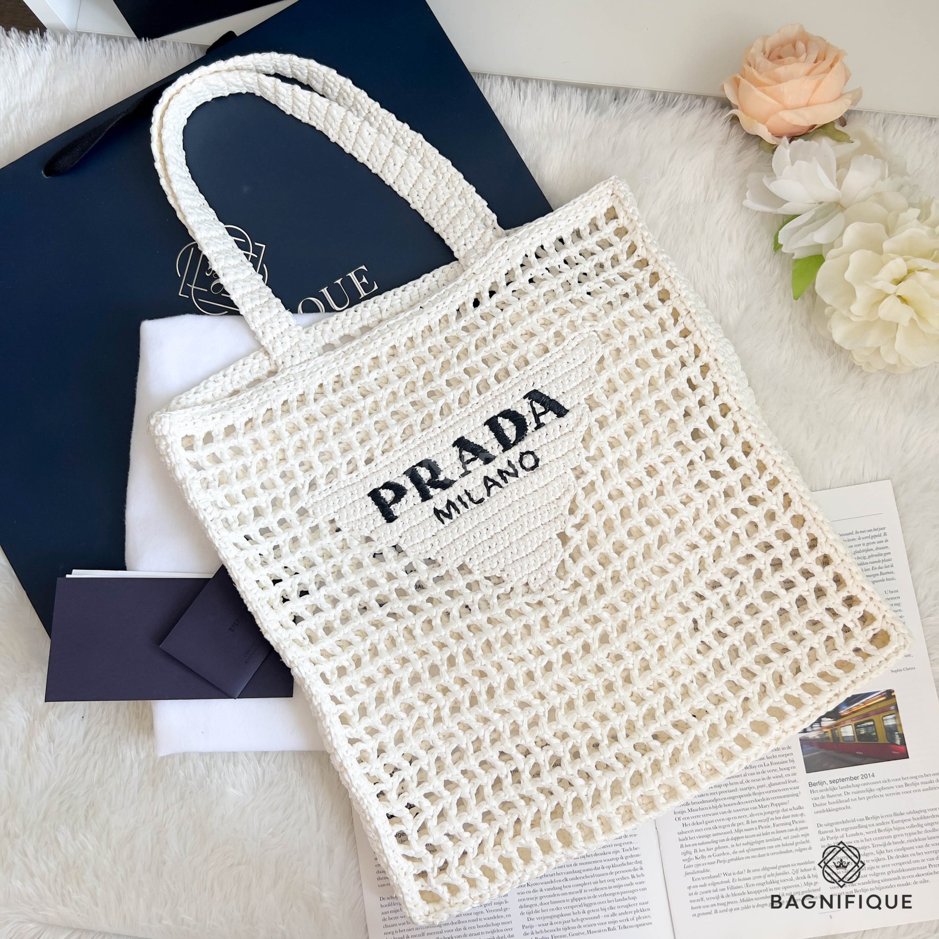 PRADA TOTE 1BG393 37 WHITE CREAM - bagnifiquethailand