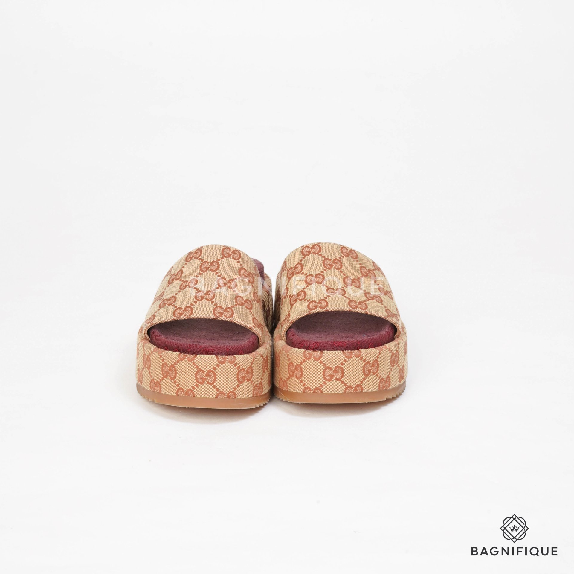 GUCCI ORIGINAL SANDAL 35.5 BROWN RED GG SUPREME MONOGRAM -  bagnifiquethailand