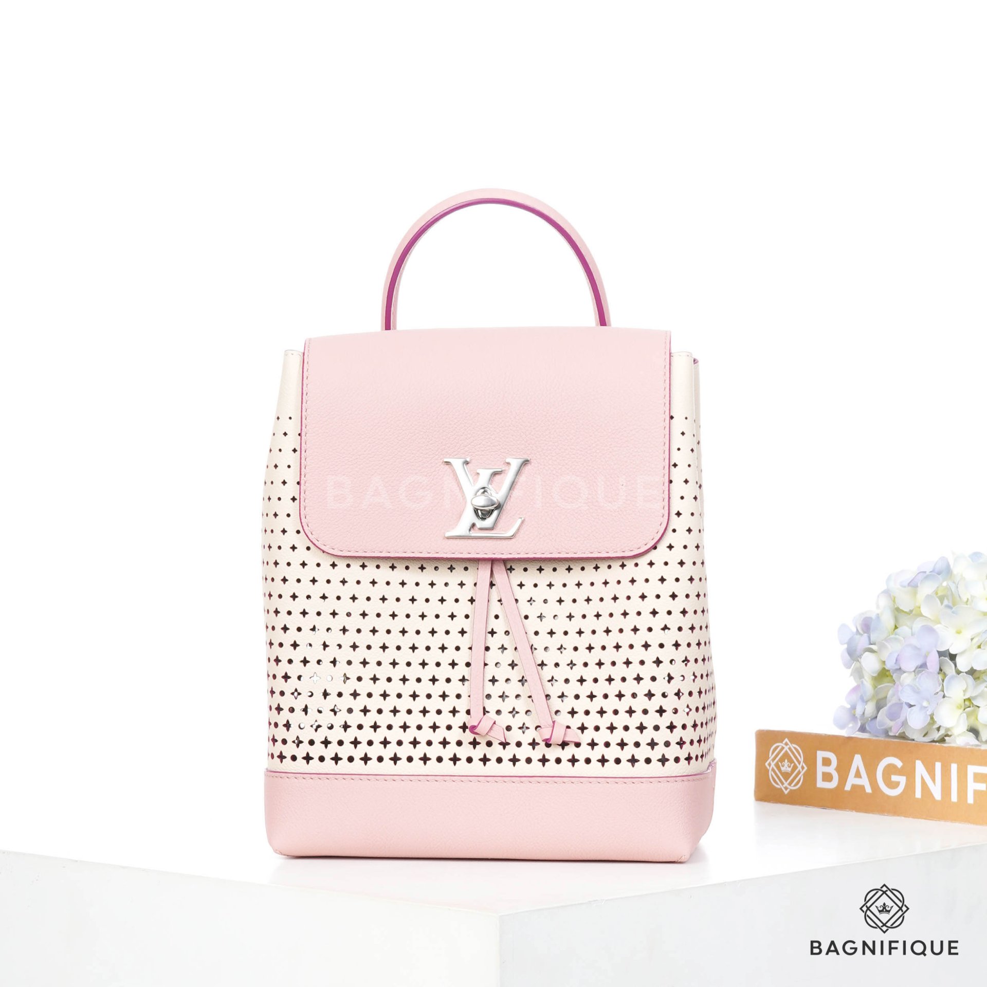 Louis Vuitton, Perforated Pink Calfskin Lockme Backpack