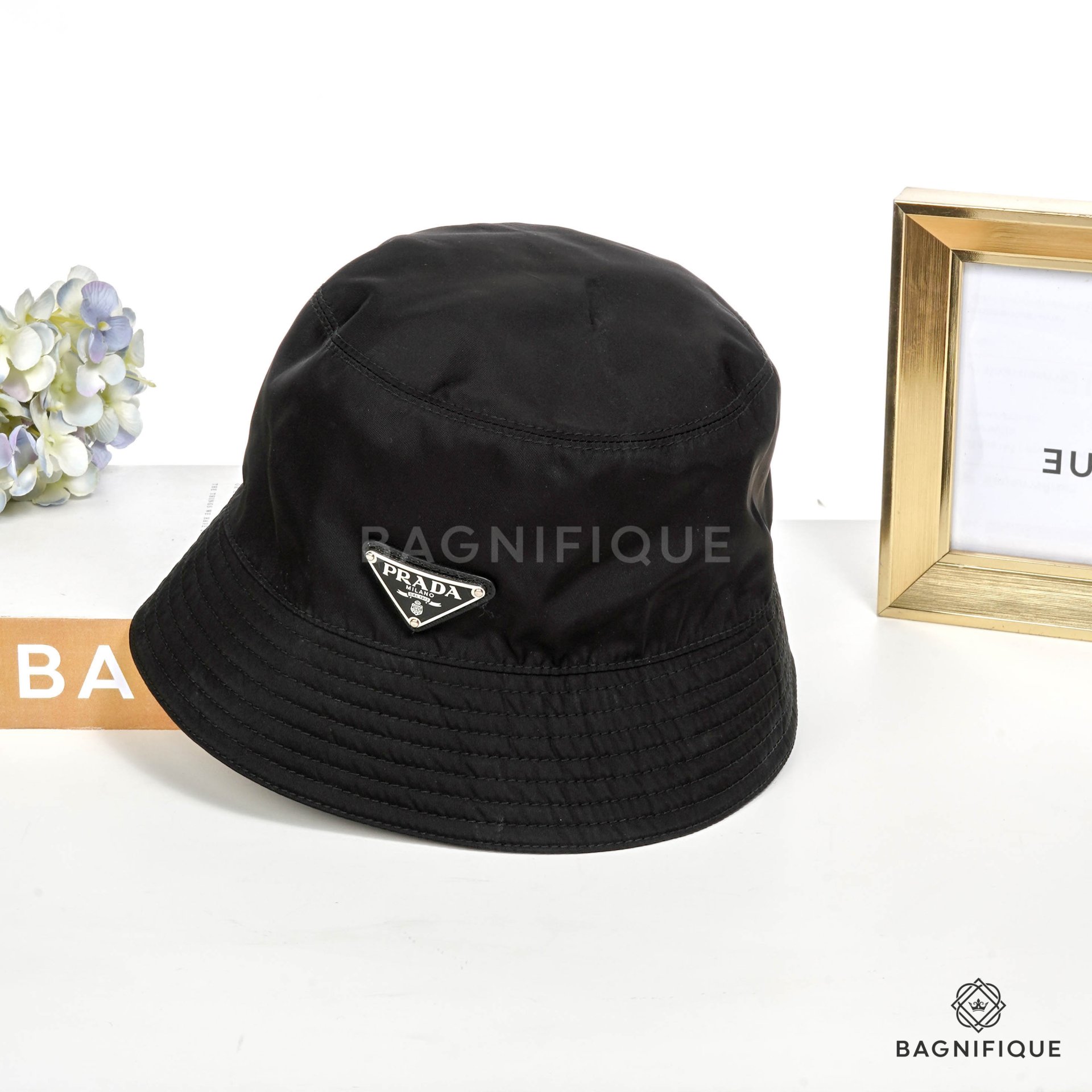 PRADA BUCKET HAT S BLACK NYLON - bagnifiquethailand