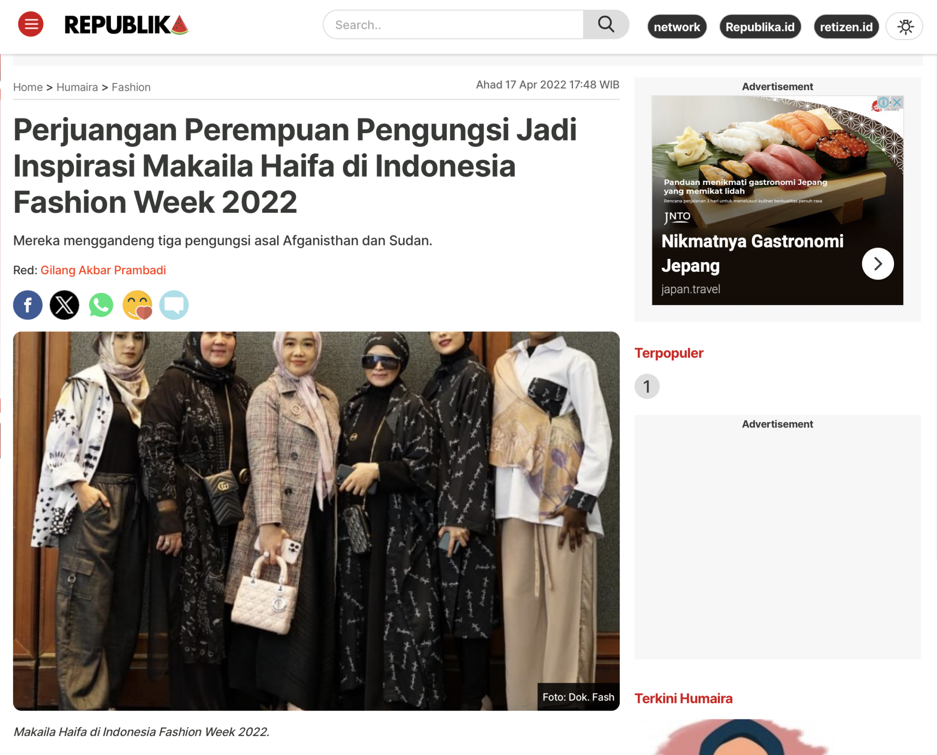 Perjuangan Perempuan Pengungsi Jadi Inspirasi Makaila Haifa di Indonesia Fashion Week 2022 Perjuangan Perempuan Pengungsi Jadi Inspirasi Makaila Haifa di Indonesia Fashion Week 2022